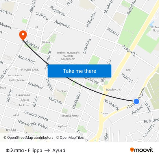 Φίλιππα - Filippa to Αγυιά map