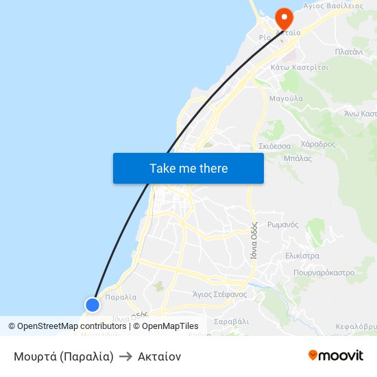 Μουρτά (Παραλία) to Ακταίον map