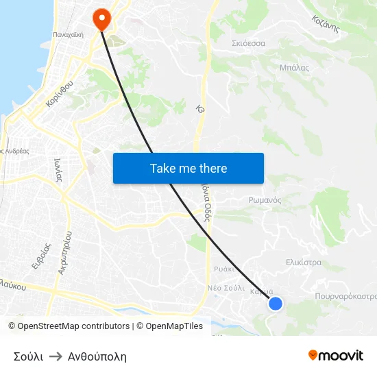 Σούλι to Ανθούπολη map