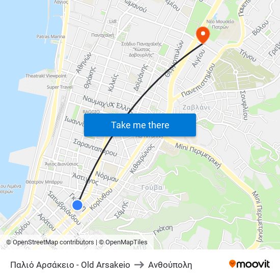 Παλιό Αρσάκειο - Old Arsakeio to Ανθούπολη map