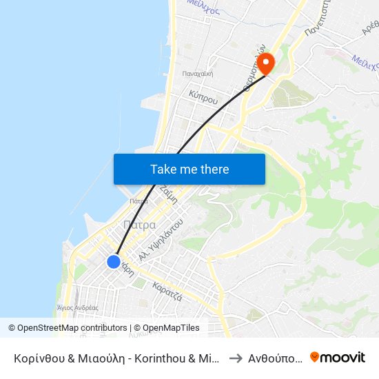 Κορίνθου & Μιαούλη - Korinthou & Miaouli to Ανθούπολη map