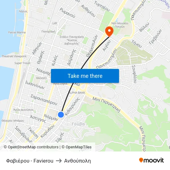Φαβιέρου - Favierou to Ανθούπολη map