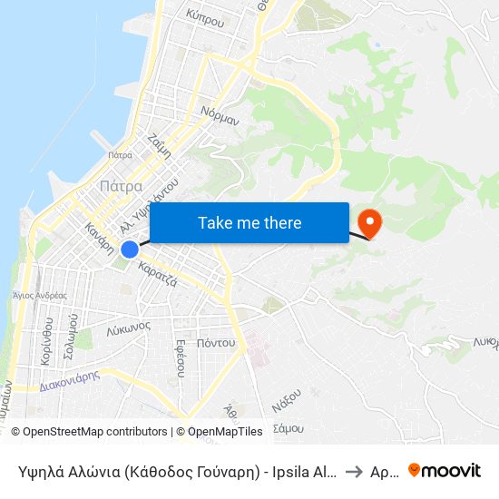 Υψηλά Αλώνια (Κάθοδος Γούναρη) - Ipsila Alonia Square to Αρόη map