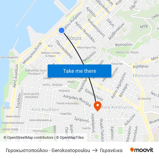 Γεροκωστοπούλου - Gerokostopoulou to Γερανέικα map