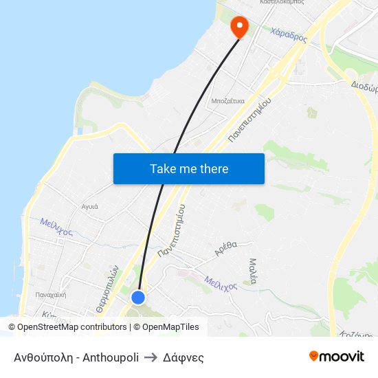 Ανθούπολη - Anthoupoli to Δάφνες map