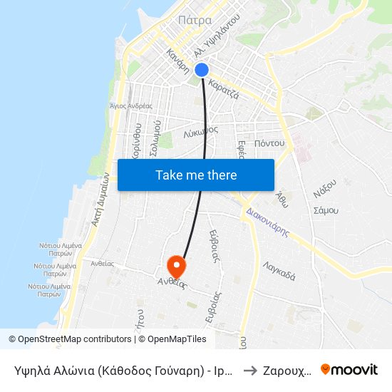 Υψηλά Αλώνια (Κάθοδος Γούναρη) - Ipsila Alonia Square to Ζαρουχλέικα map