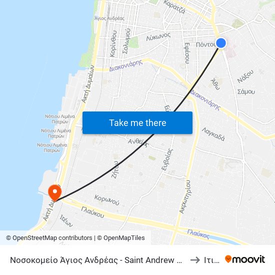 Νοσοκομείο Άγιος Ανδρέας - Saint Andrew Hospital to Ιτιές map