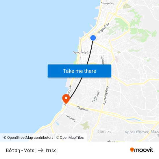Βότση - Votsi to Ιτιές map