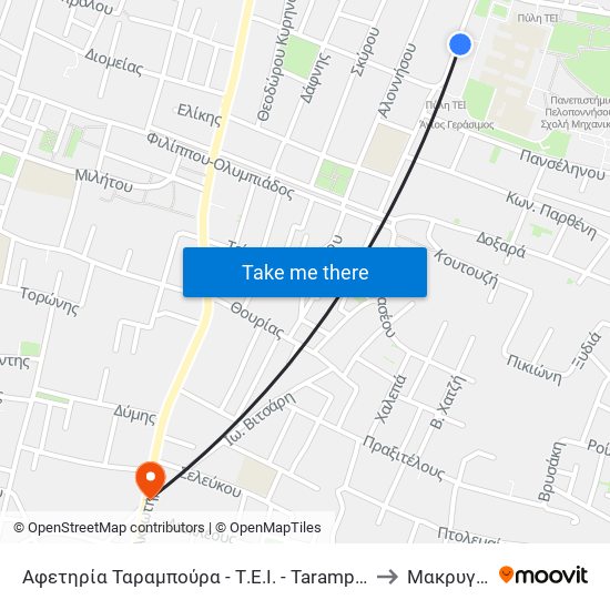 Αφετηρία Ταραμπούρα - Τ.Ε.Ι. - Tarampoura - T.E.I. (Start) to Μακρυγιάννη map