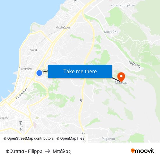 Φίλιππα - Filippa to Μπάλας map
