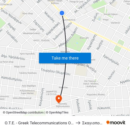 Ο.Τ.Ε. - Greek Telecommunications Organisation to Σκαγιοπούλειο map