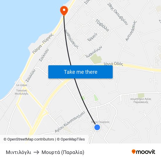 Μιντιλόγλι to Μουρτά (Παραλία) map