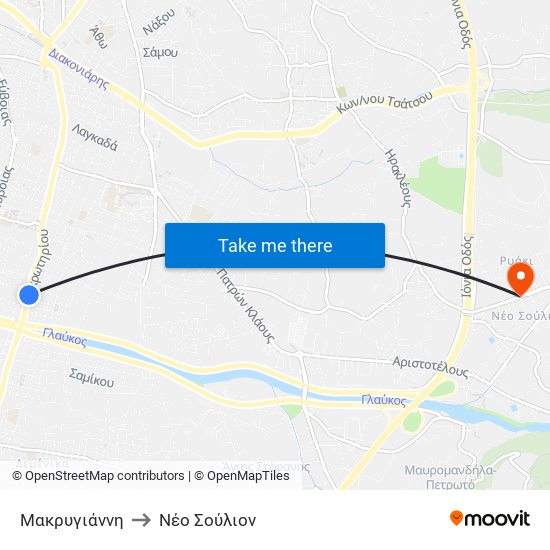 Μακρυγιάννη to Νέο Σούλιον map