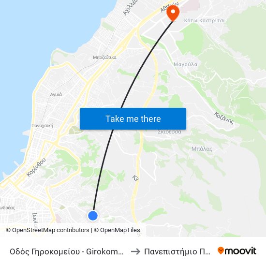 Οδός Γηροκομείου - Girokomeiou Road to Πανεπιστήμιο Πατρών map