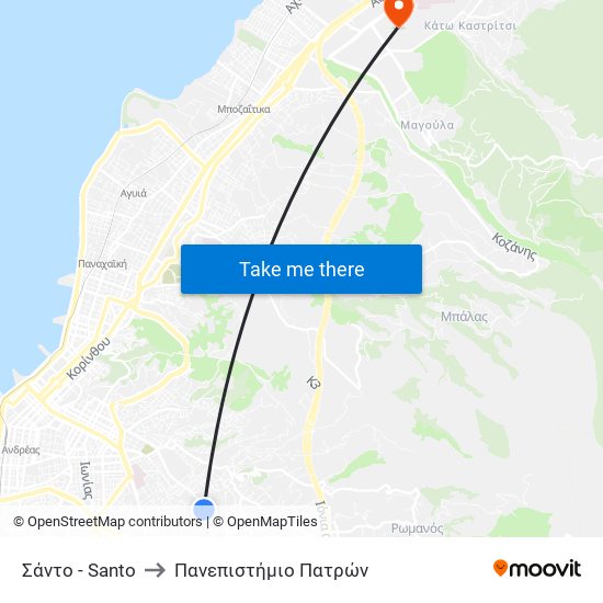 Σάντο - Santo to Πανεπιστήμιο Πατρών map