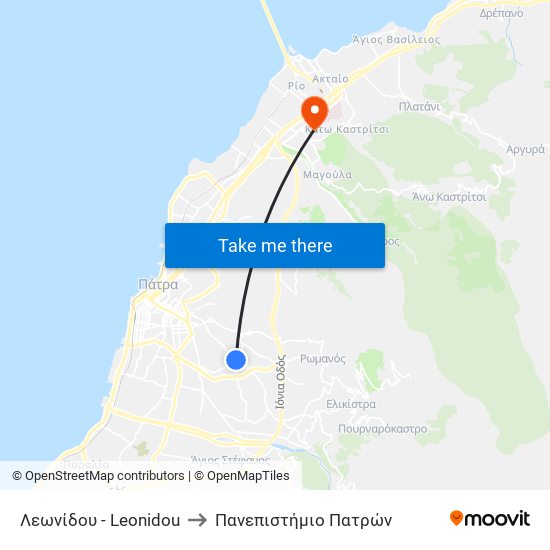 Λεωνίδου - Leonidou to Πανεπιστήμιο Πατρών map