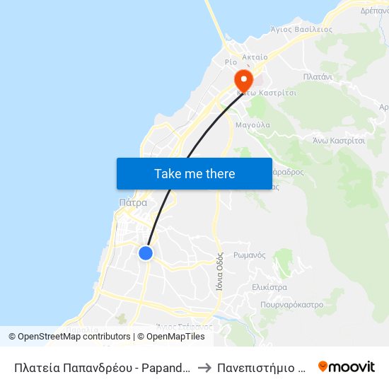 Πλατεία Παπανδρέου - Papandreou Square to Πανεπιστήμιο Πατρών map