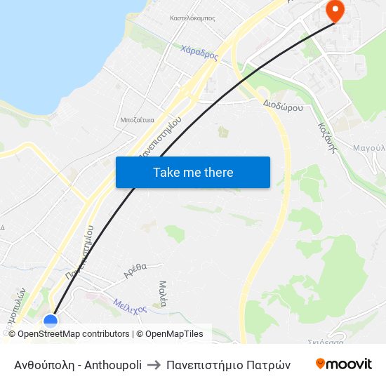 Ανθούπολη - Anthoupoli to Πανεπιστήμιο Πατρών map