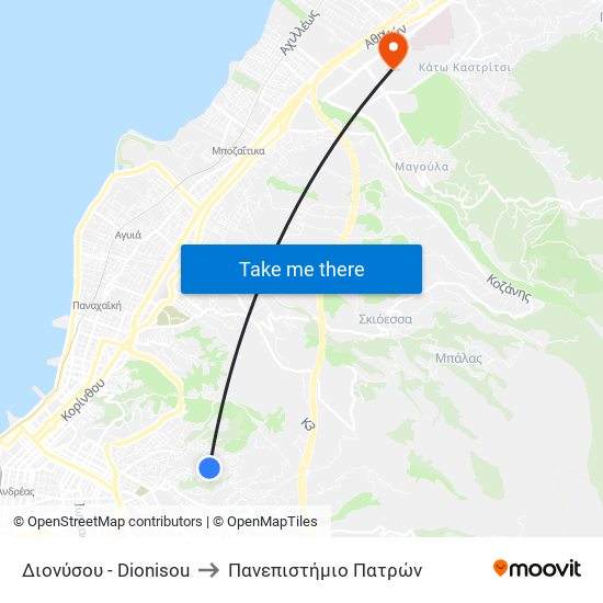 Διονύσου - Dionisou to Πανεπιστήμιο Πατρών map