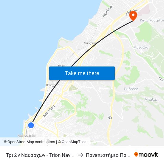 Τριών Ναυάρχων - Trion Navarchon to Πανεπιστήμιο Πατρών map