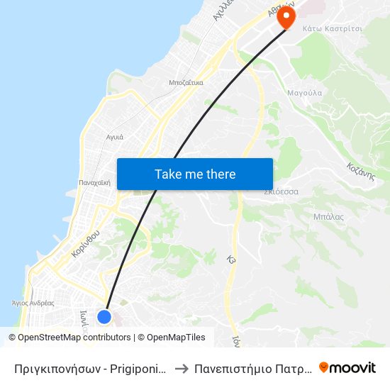 Πριγκιπονήσων - Prigiponison to Πανεπιστήμιο Πατρών map