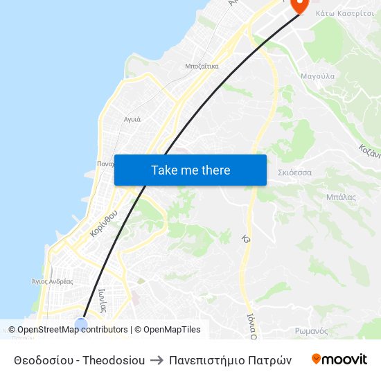 Θεοδοσίου - Theodosiou to Πανεπιστήμιο Πατρών map