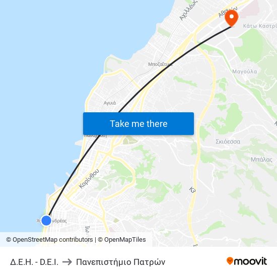 Δ.Ε.Η. - D.E.I. to Πανεπιστήμιο Πατρών map