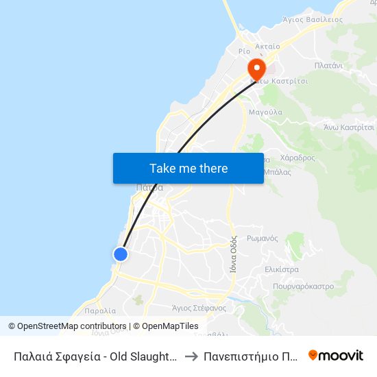 Παλαιά Σφαγεία - Old Slaughterhouses to Πανεπιστήμιο Πατρών map