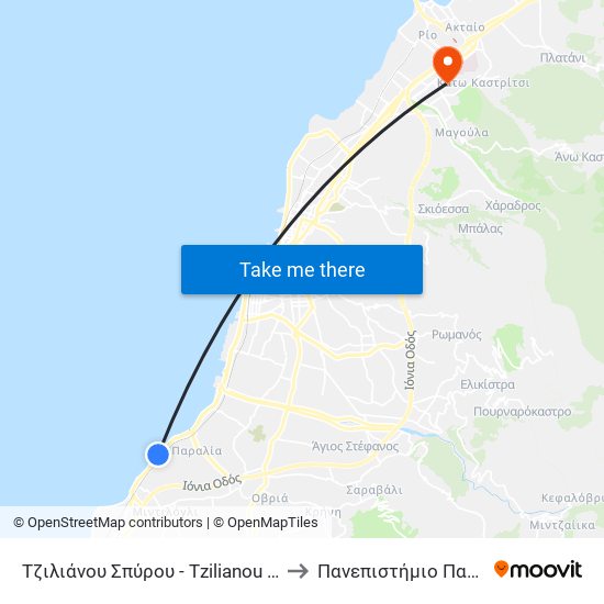 Τζιλιάνου Σπύρου - Tzilianou Spirou to Πανεπιστήμιο Πατρών map