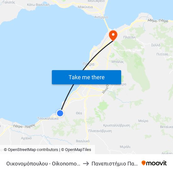 Οικονομόπουλου - Oikonomopoulou to Πανεπιστήμιο Πατρών map