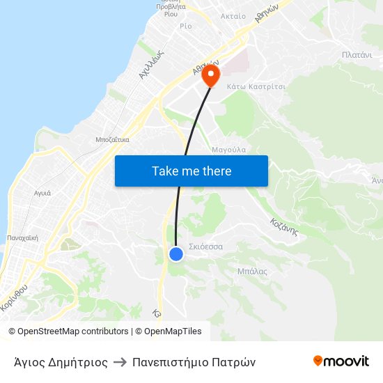 Άγιος Δημήτριος to Πανεπιστήμιο Πατρών map
