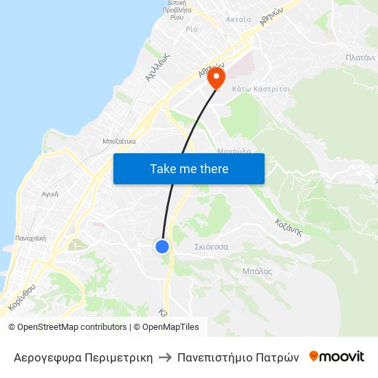 Αερογεφυρα Περιμετρικη to Πανεπιστήμιο Πατρών map