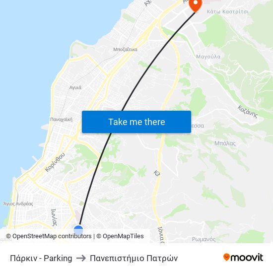 Πάρκιν - Parking to Πανεπιστήμιο Πατρών map