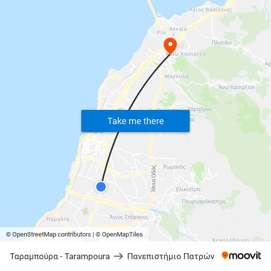Ταραμπούρα - Tarampoura to Πανεπιστήμιο Πατρών map