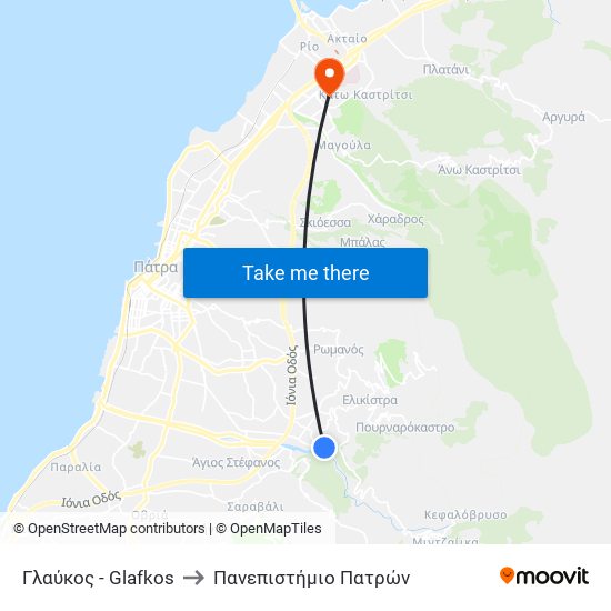 Γλαύκος - Glafkos to Πανεπιστήμιο Πατρών map
