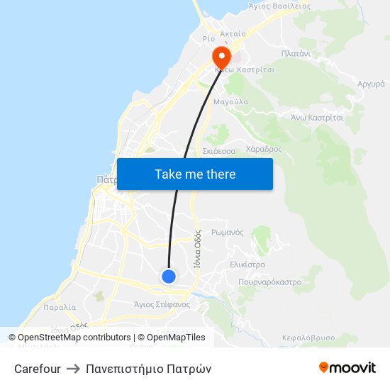 Carefour to Πανεπιστήμιο Πατρών map