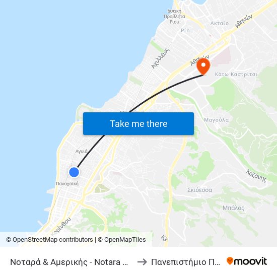 Νοταρά & Αμερικής - Notara & Amerikis to Πανεπιστήμιο Πατρών map