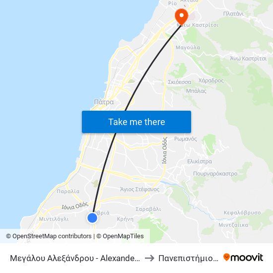 Μεγάλου Αλεξάνδρου - Alexander the Great Street to Πανεπιστήμιο Πατρών map