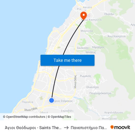 Άγιοι Θεόδωροι - Saints Theodoroi to Πανεπιστήμιο Πατρών map