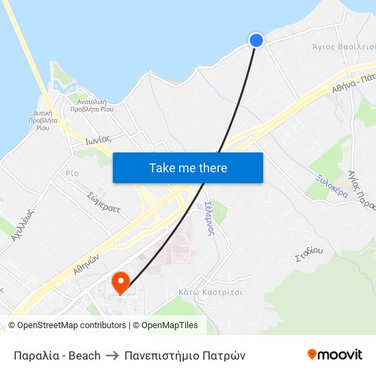 Παραλία - Beach to Πανεπιστήμιο Πατρών map