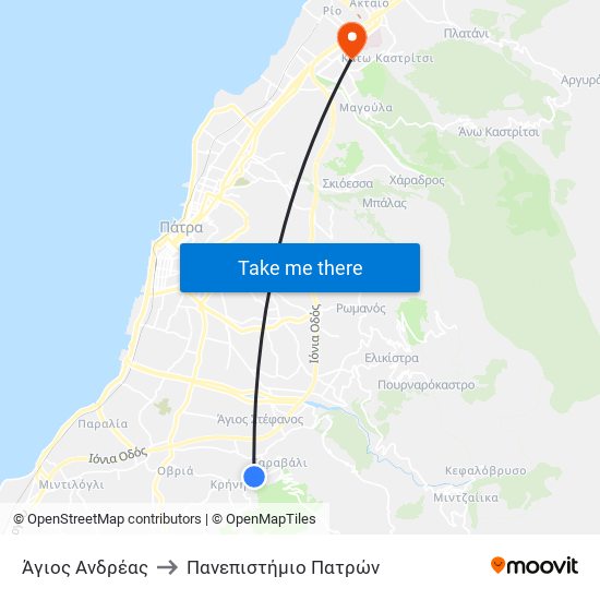 Άγιος Ανδρέας to Πανεπιστήμιο Πατρών map