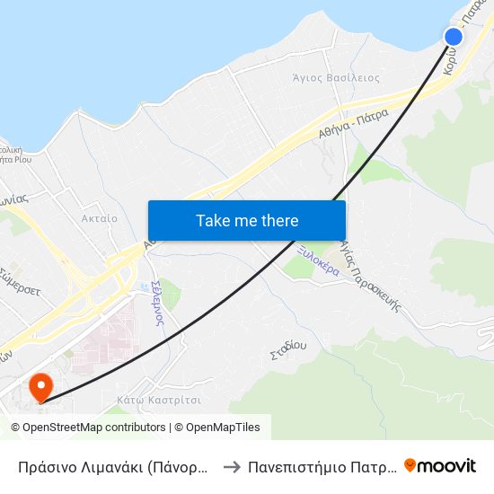 Πράσινο Λιμανάκι (Πάνορμος) to Πανεπιστήμιο Πατρών map