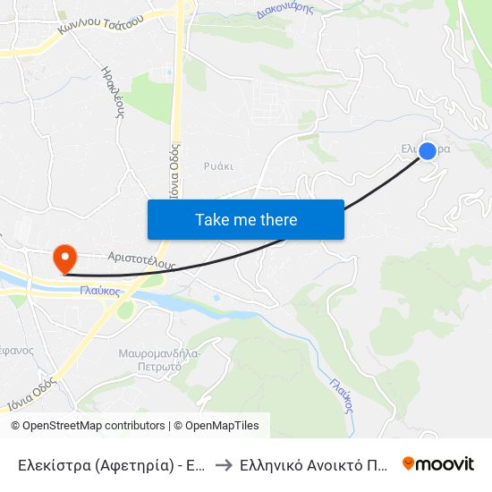 Ελεκίστρα (Αφετηρία) - Elekistra (Start) to Ελληνικό Ανοικτό Πανεπιστήμιο map