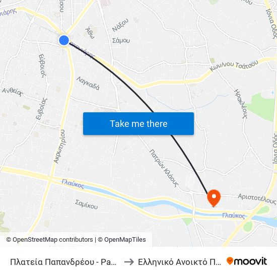 Πλατεία Παπανδρέου - Papandreou Square to Ελληνικό Ανοικτό Πανεπιστήμιο map