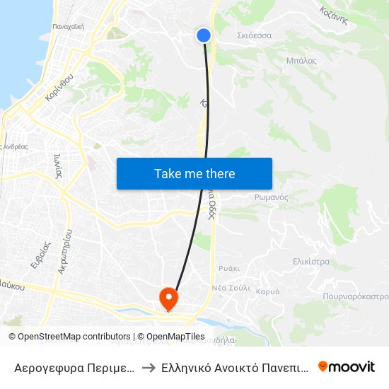 Αερογεφυρα Περιμετρικη to Ελληνικό Ανοικτό Πανεπιστήμιο map