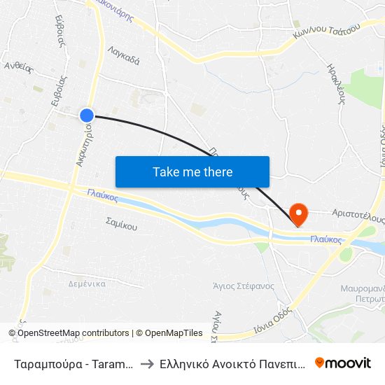 Ταραμπούρα - Tarampoura to Ελληνικό Ανοικτό Πανεπιστήμιο map