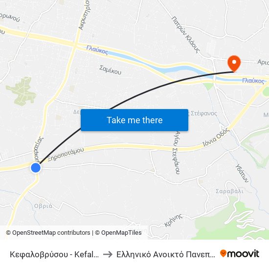 Κεφαλοβρύσου - Kefalovrisou to Ελληνικό Ανοικτό Πανεπιστήμιο map