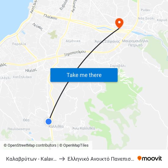 Καλαβρύτων - Kalavriton to Ελληνικό Ανοικτό Πανεπιστήμιο map