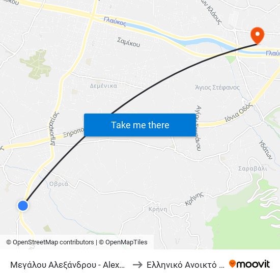 Μεγάλου Αλεξάνδρου - Alexander the Great Street to Ελληνικό Ανοικτό Πανεπιστήμιο map