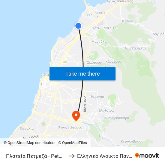 Πλατεία Πετμεζά - Petmeza Square to Ελληνικό Ανοικτό Πανεπιστήμιο map